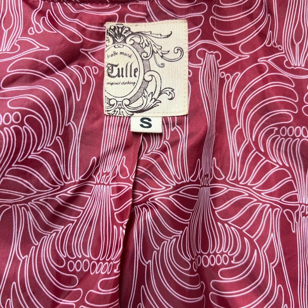 Tulle Cranberry Red Button Up Overcoat Pea Coat S… - image 5